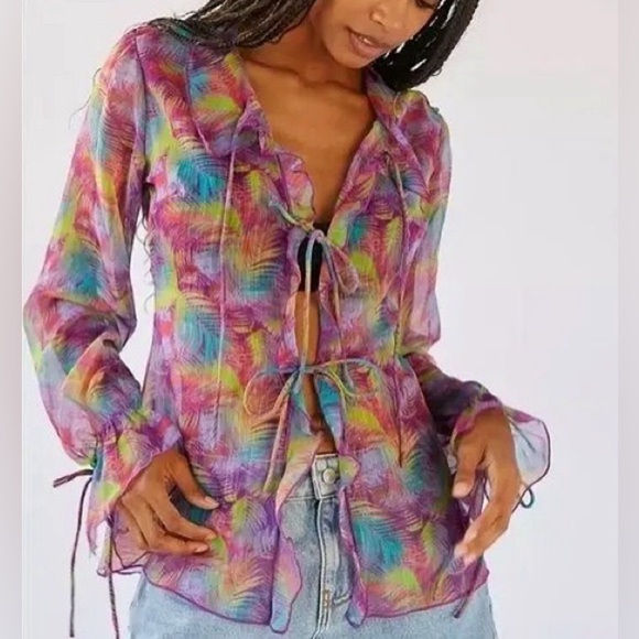 Urban Outfitters Colorful Sheer Women's Blouse Longsleeve Top - Picture 1 of 2